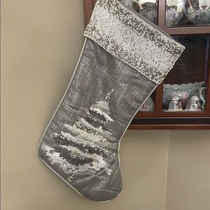 Pier 1 Silver and White Holiday Stocking
